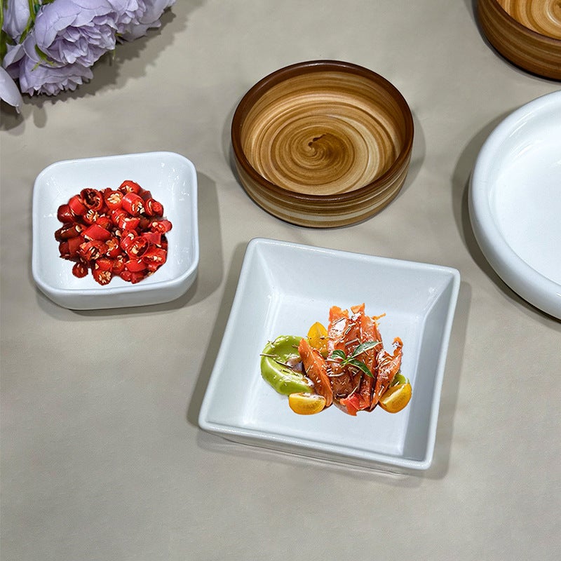 Sauce Dish, Seasoning Dish, Ceramic Small Dish, Condiment Dish, El Tableware, Sauce And Vinegar Dish, Rectangular Dish, Two-Compartment Dish, Divided Dish, Household Use - Image 3